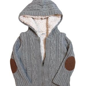 EGG by Susan Lazar Gray Cable Knit Hooded Baby Liam Jacket w/ Elbow Patches sz 2